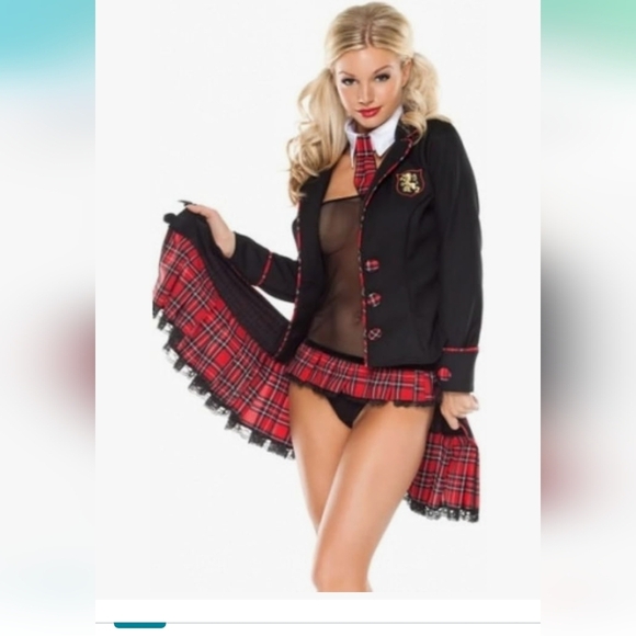 Coquette Seductive Schoolgirl Costume with Black Jacket Women's Sz S/M New - Picture 6 of 15